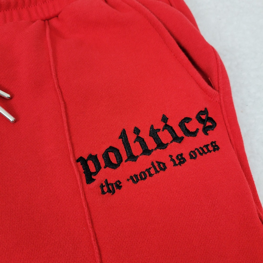 Politics Super Stacked Sweatpants Flared Pants Mens Small Red Black 38" Inseam
